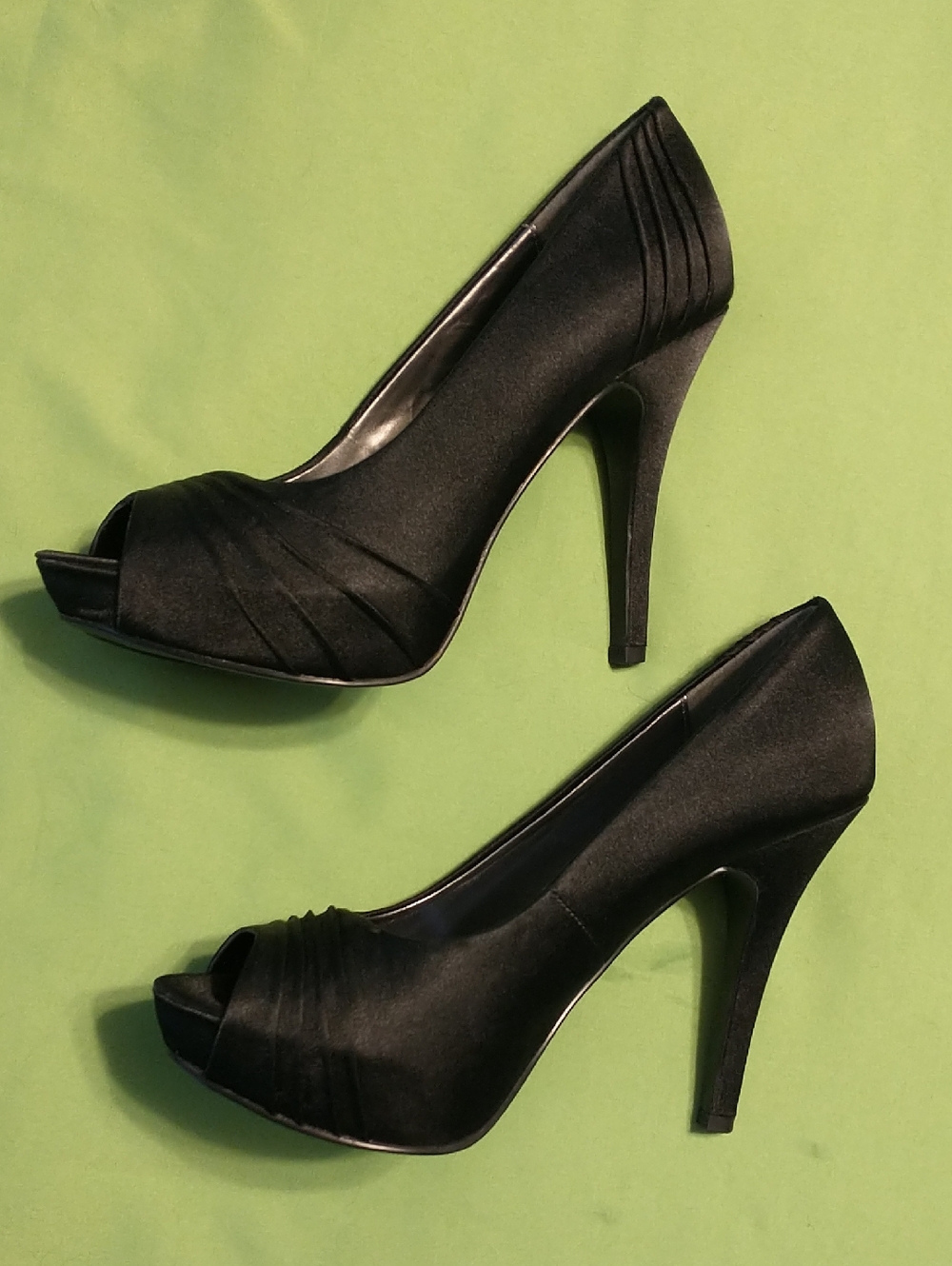 Worthington Black Satin Peep-Toe Evening Shoes - Picture 2 of 10